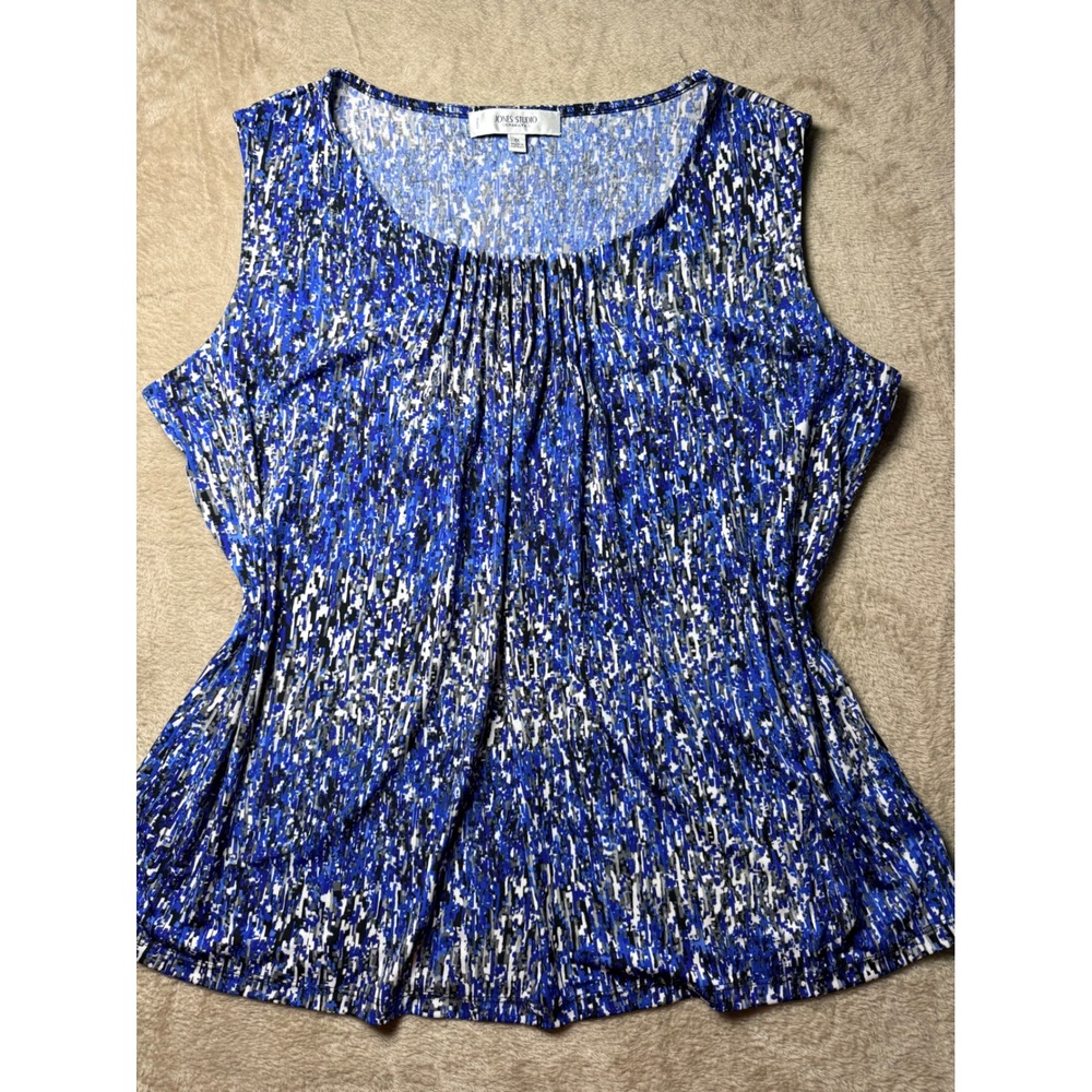 Jones Studio Blue Black Abstract Print Sleeveless Top Plus 1X Layering 90s